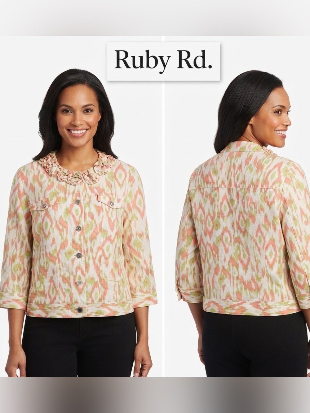 Ruby Rd. Linen Blend Geometric Jacket 18